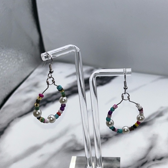 Multicolor Beaded Hoop Earrings - Picture 3 of 3